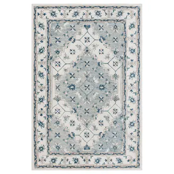 5' X 8' Blue and Ivory Wool Floral Hand Tufted Area Rug