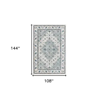 9' X 12' Blue and Ivory Wool Floral Hand Tufted Area Rug