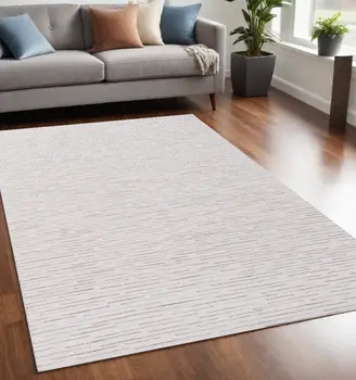 5' X 8' Beige and Ivory Wool Striped Hand Tufted Area Rug