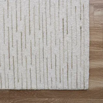 5' X 8' Beige and Ivory Wool Striped Hand Tufted Area Rug