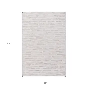 5' X 8' Beige and Ivory Wool Striped Hand Tufted Area Rug