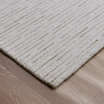 9' X 12' Beige and Ivory Wool Striped Hand Tufted Area Rug
