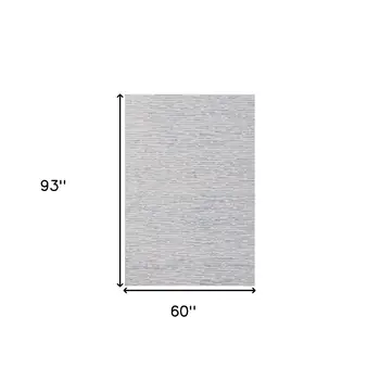 5' X 8' Ivory and Blue Wool Striped Hand Tufted Area Rug