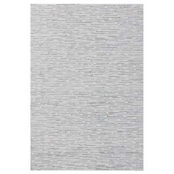 9' X 12' Ivory and Blue Wool Striped Hand Tufted Area Rug
