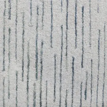9' X 12' Ivory and Blue Wool Striped Hand Tufted Area Rug