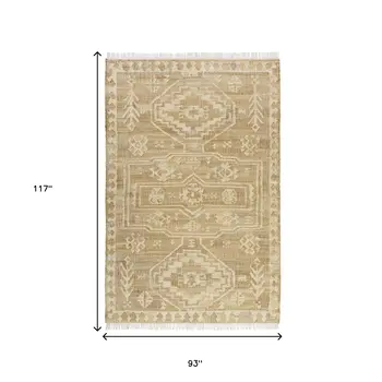 8' X 10' Natural and Ivory Medallion Hand Woven Area Rug