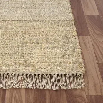 8' Natural And Ivory Jute Abstract Hand Woven Runner Rug