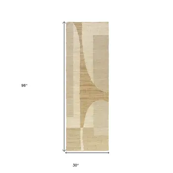 8' Natural And Ivory Jute Abstract Hand Woven Runner Rug