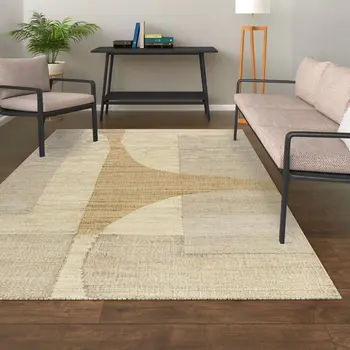 9' X 12' Natural and Ivory Abstract Hand Woven Area Rug