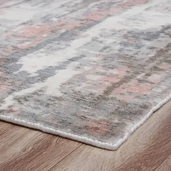 2' X 3' Gray and Pink Abstract Hand Loomed Area Rug