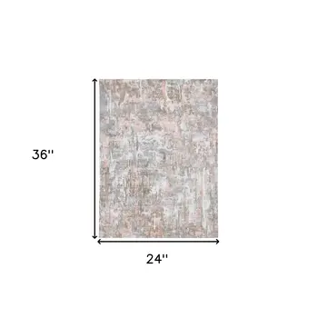 2' X 3' Gray and Pink Abstract Hand Loomed Area Rug