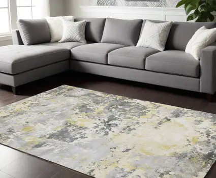 9' X 12' Gray and Yellow Abstract Hand Loomed Area Rug