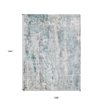 9' X 12' Ivory Blue and Gray Abstract Wool Blend Hand Loomed Area Rug