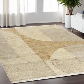 5' X 8' Natural and Ivory Abstract Hand Woven Area Rug