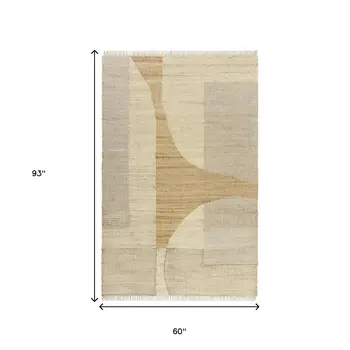 5' X 8' Natural and Ivory Abstract Hand Woven Area Rug