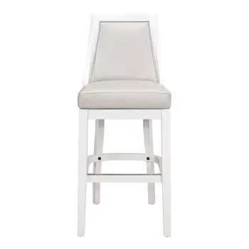 31" Gray And White Faux Leather And Solid Wood Bar Height Swivel Bar Chair