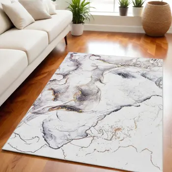 5' X 7' Black and Gold Abstract Power Loom Area Rug