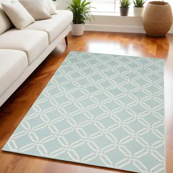 5' X 7' Beige and Green Trellis Non Skid Area Rug