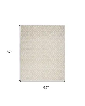 5' X 7' Beige and Ivory Trellis Non Skid Area Rug