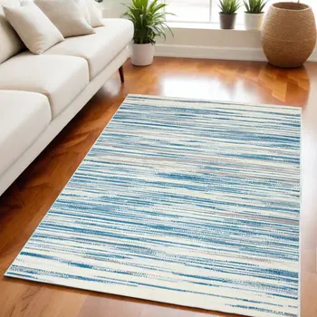 5' X 7' Ivory Blue and Gray Abstract Non Skid Area Rug