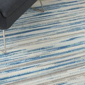 5' X 7' Ivory Blue and Gray Abstract Non Skid Area Rug