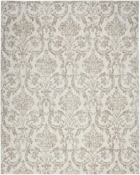 5' X 7' Beige and Ivory Damask Distressed Non Skid Area Rug