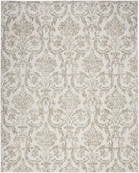 5' X 7' Beige and Ivory Damask Distressed Non Skid Area Rug