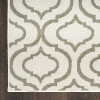 5' X 7' Ivory and Green Trellis Non Skid Area Rug