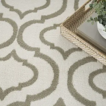 5' X 7' Ivory and Green Trellis Non Skid Area Rug