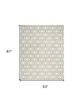 5' X 7' Ivory and Green Trellis Non Skid Area Rug