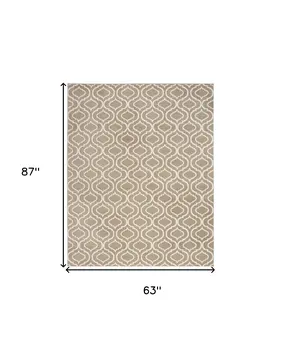 5' X 7' Taupe and Ivory Trellis Non Skid Area Rug