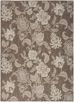 6' X 9' Brown And Ivory Floral Indoor Outdoor Area Rug