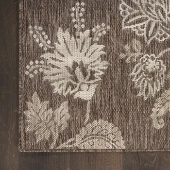 6' X 9' Brown And Ivory Floral Indoor Outdoor Area Rug