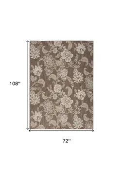 6' X 9' Brown And Ivory Floral Indoor Outdoor Area Rug