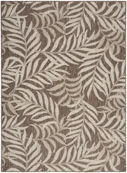 6' X 9' Brown And Ivory Palm Leaf Indoor Outdoor Area Rug
