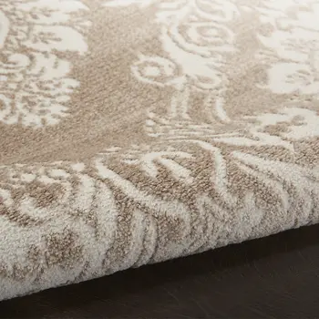 5' X 7' Taupe and Ivory Damask Distressed Non Skid Area Rug