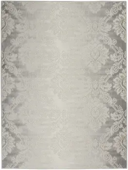 5' X 7' Gray and Ivory Damask Distressed Non Skid Area Rug
