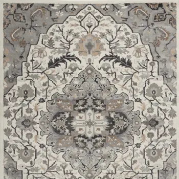 5' X 7' Gray and Ivory Floral Non Skid Area Rug