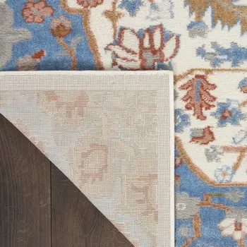5' X 7' Ivory Blue and Gray Floral Non Skid Area Rug