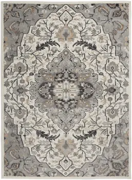 6' X 9' Ivory Black and Gray Floral Non Skid Area Rug