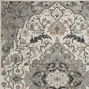6' X 9' Ivory Black and Gray Floral Non Skid Area Rug
