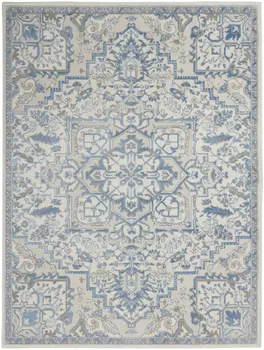 5' X 7' Ivory Blue and Gray Floral Non Skid Area Rug
