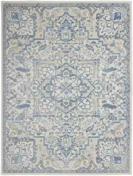 5' X 7' Ivory Blue and Gray Floral Non Skid Area Rug