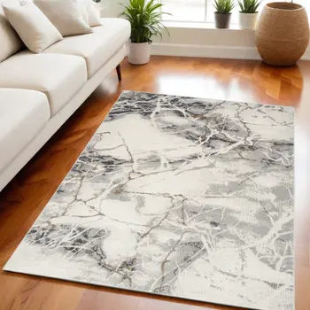 5' X 7' Ivory Gray and Brown Abstract Non Skid Area Rug