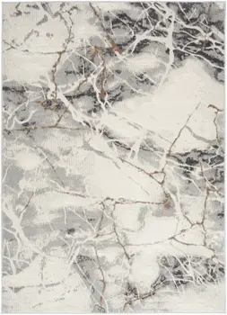 5' X 7' Ivory Gray and Brown Abstract Non Skid Area Rug