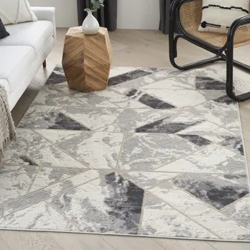 5' X 7' Ivory Black and Gray Abstract Non Skid Area Rug