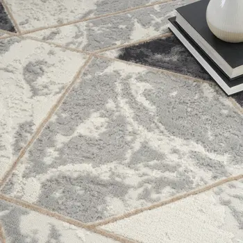 5' X 7' Ivory Black and Gray Abstract Non Skid Area Rug