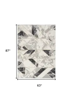 5' X 7' Ivory Black and Gray Abstract Non Skid Area Rug