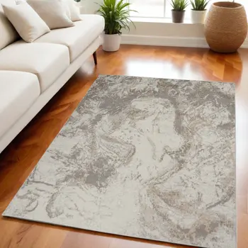 5' X 7' Ivory and Gray Abstract Non Skid Area Rug