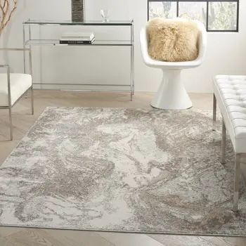 5' X 7' Ivory and Gray Abstract Non Skid Area Rug